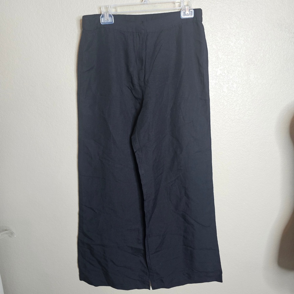 NWT H&M Women Black Linen Blend Wide Leg High Rise Dress Pants  12